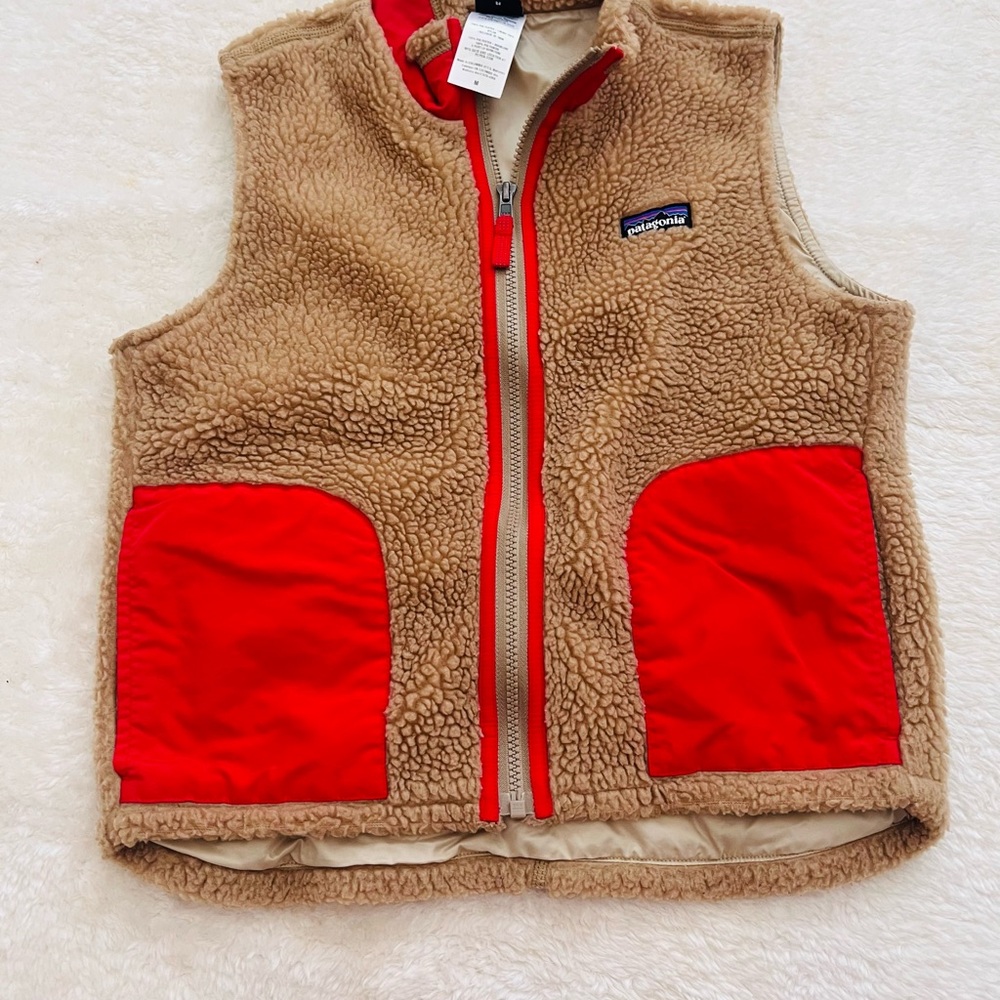 Patagonia Kids' Fleece Vest in Tan and Red